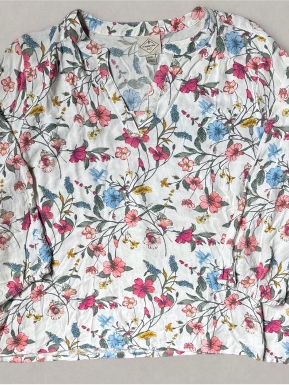 St. John's Bay Floral Rayon Top in White, Pink, Yellow, Blue